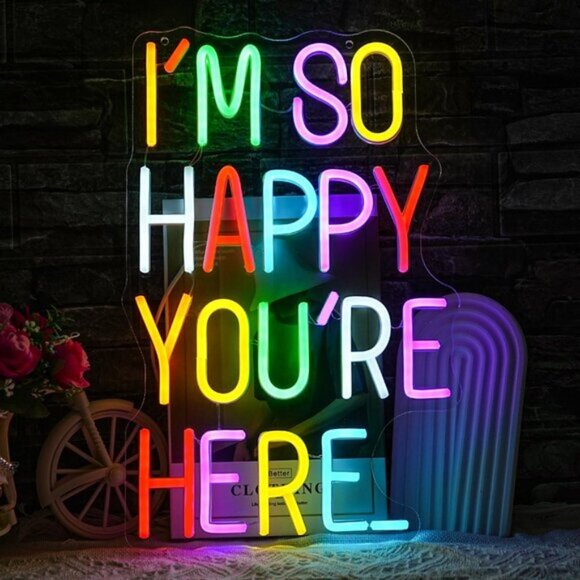 New I'm So Happy You're Here Neon Sign Dimmable LED Light Positive Decor